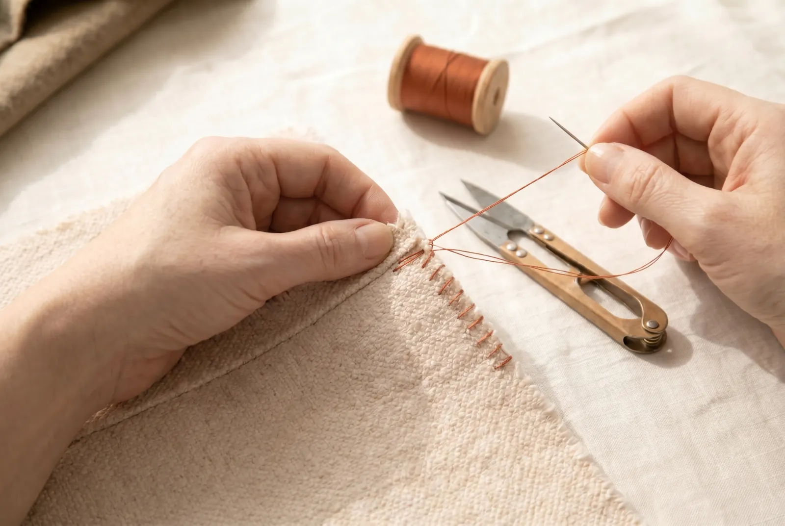 Photo: At the end of the row, fasten off: take two or three small stitches over one another on the wrong side, pass the needle through the last loop to lock it, and t…
