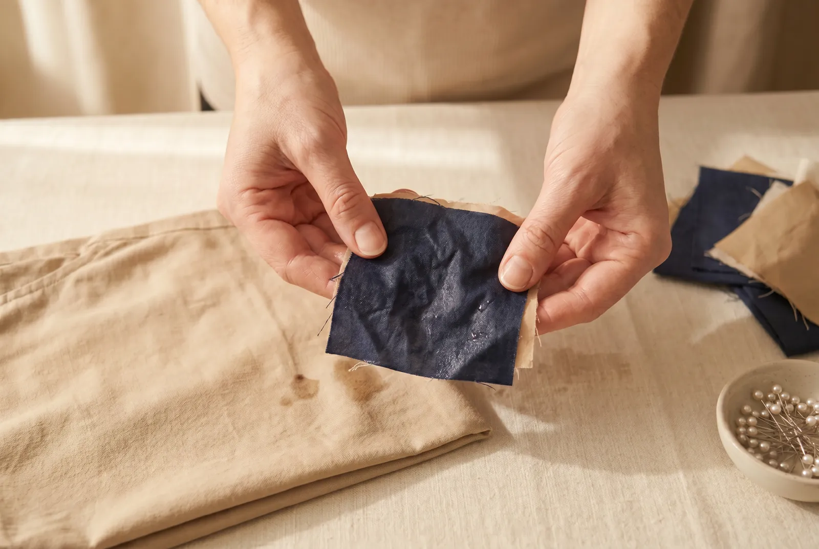 Photo: If this garment gets washed, wash and dry the patch cloth the same way before you cut it.