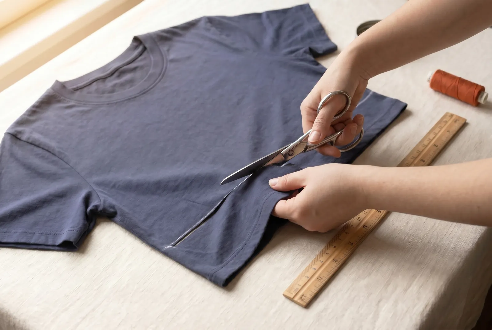 Photo: Cut along the lower line with sharp scissors, keeping to a smooth, even line.
