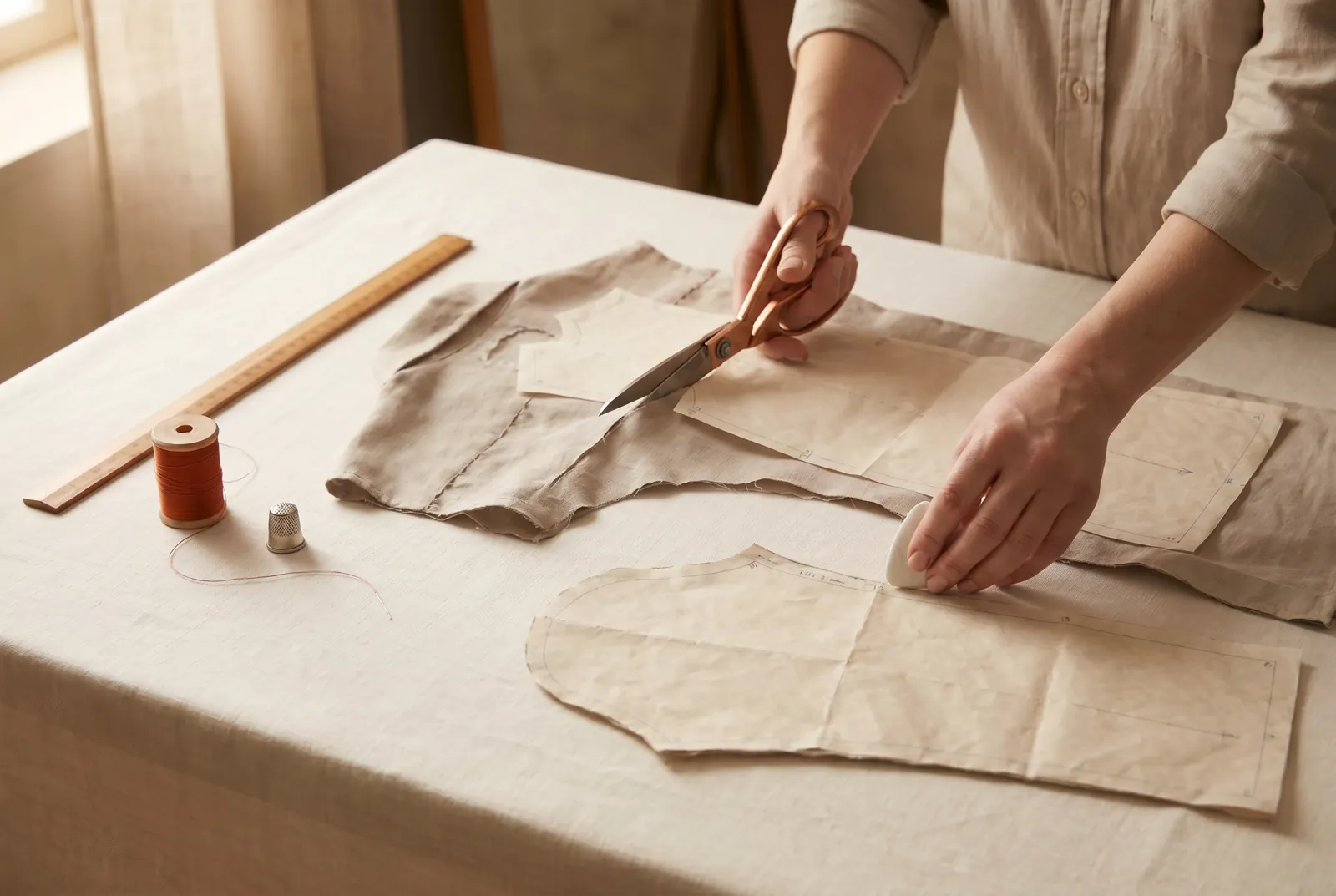 Photo: Lay the pattern on the soundest cloth and cut the largest pieces first - the back and body - then cut the smaller pieces, such as the collar and facings, from…