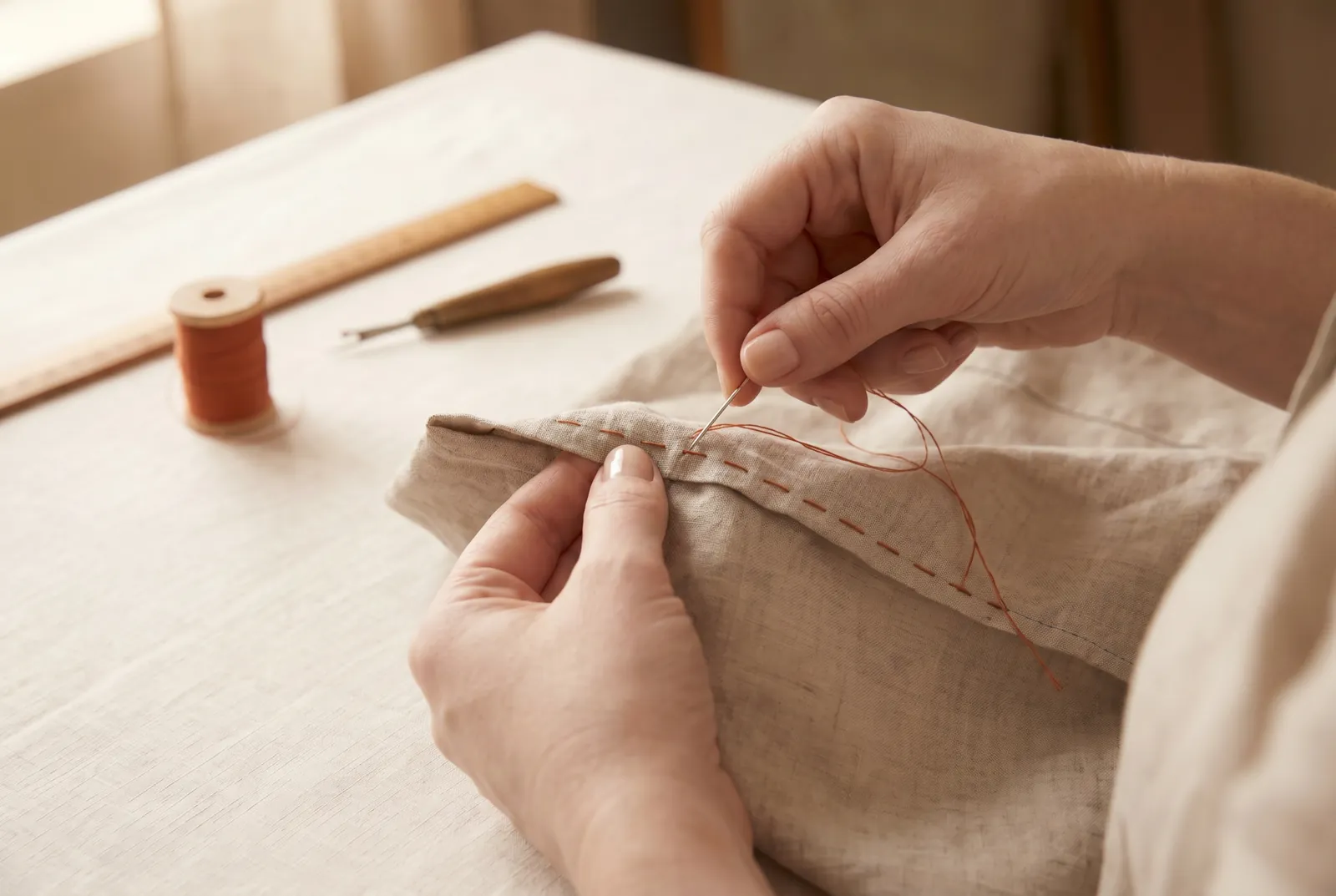 Photo: Cloth that frays needs its raw seam edges finished so the seams do not ravel.