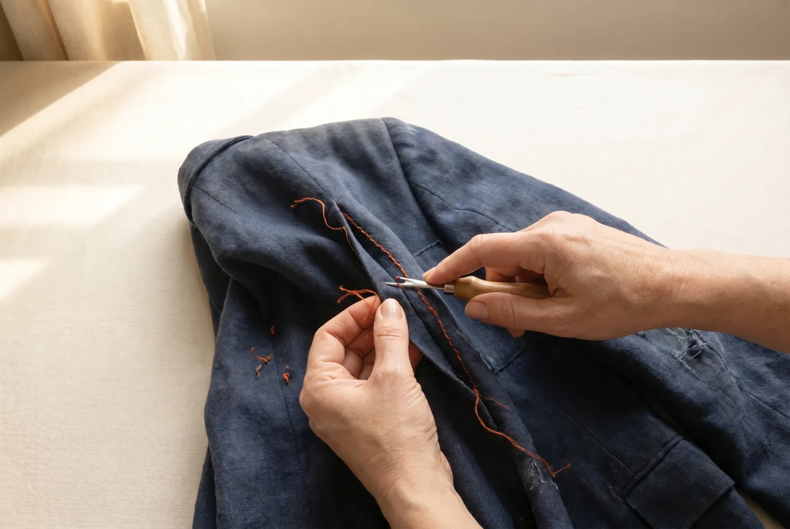 Photo: Open the seams to free the panels.