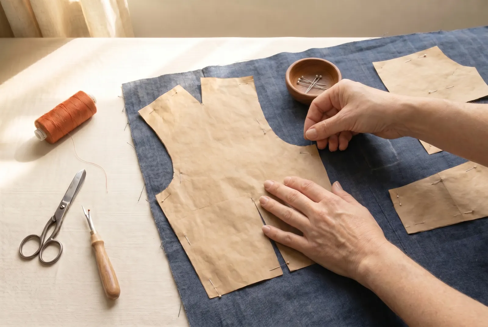 Photo: Lay out and pin every piece before you cut anything.