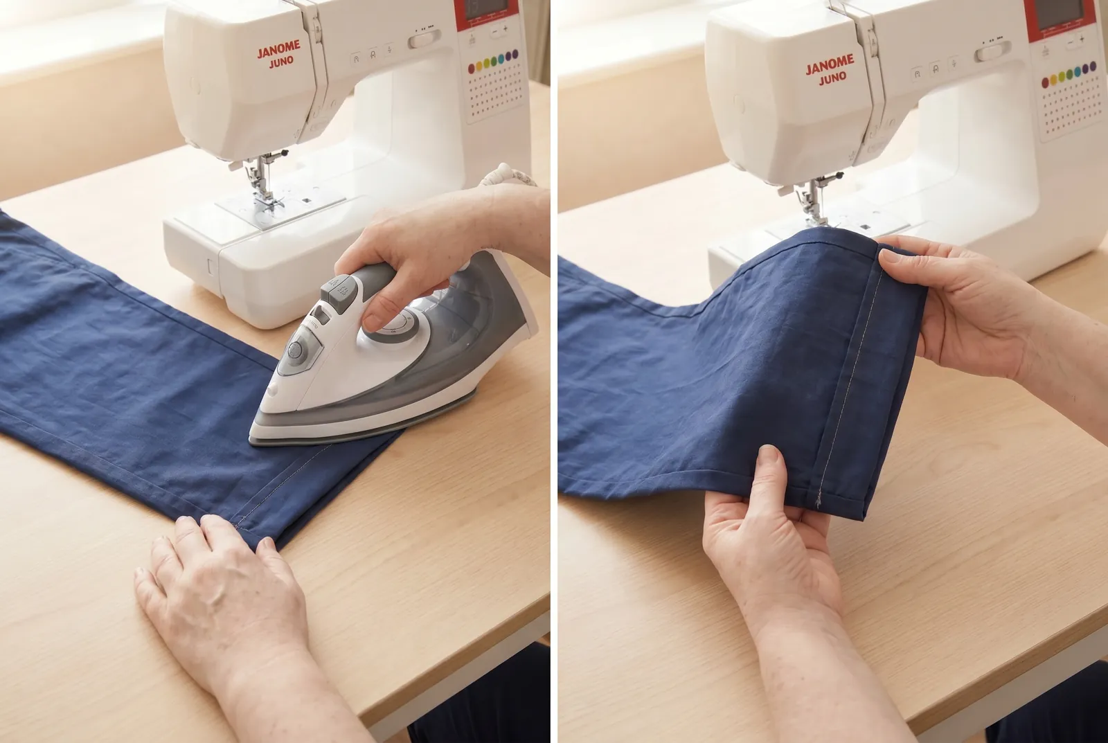 Photo: Press the finished hem flat from the inside, then check it from the right side — the line of stitching should sit an even distance from the folded edge all the…