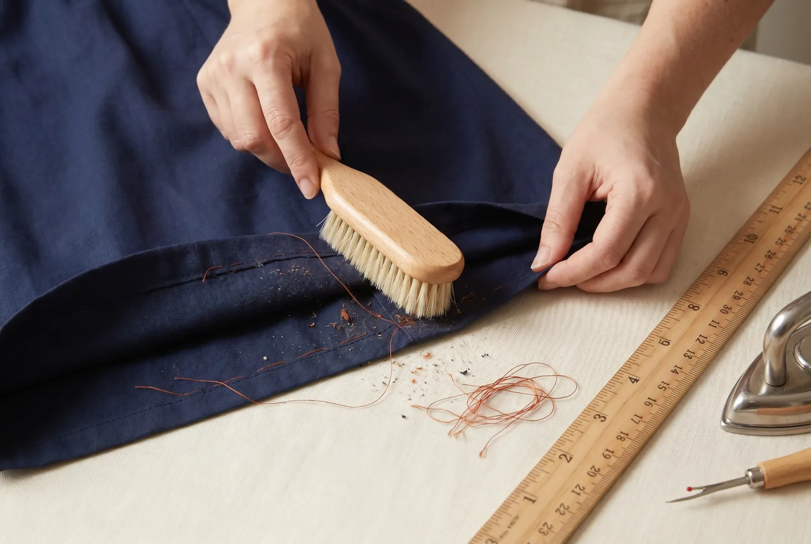 Photo: Brush the dust and lint out of the opened crease with a soft brush or dry cloth.