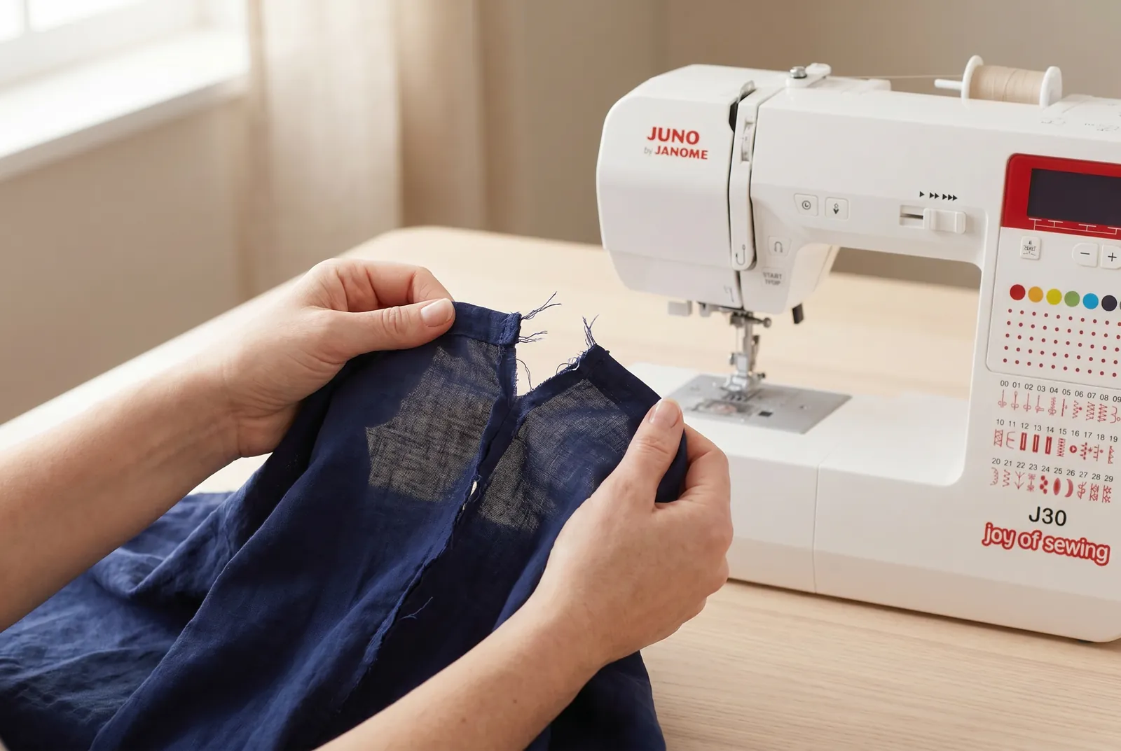 Photo: Turn the garment inside out and find where the seam has burst - look for a gap in the stitching line where the fabric edges have pulled apart and a few broken…