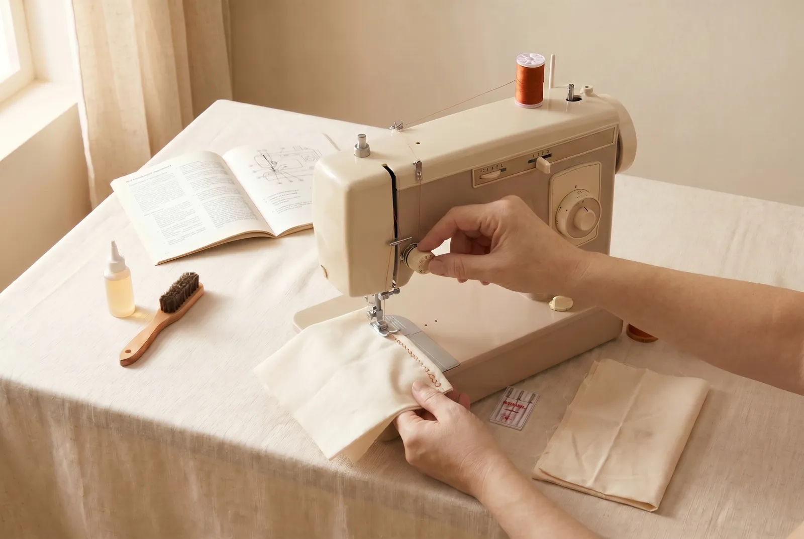Photo: Read the tension from your test scrap and correct it with the upper tension.