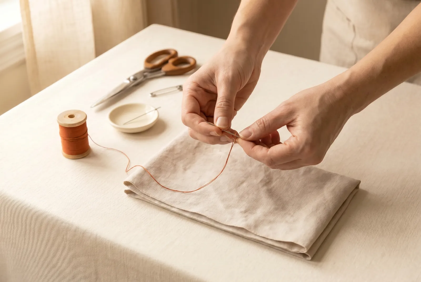 Photo: Thread the needle with soft cotton thread rather than silk.