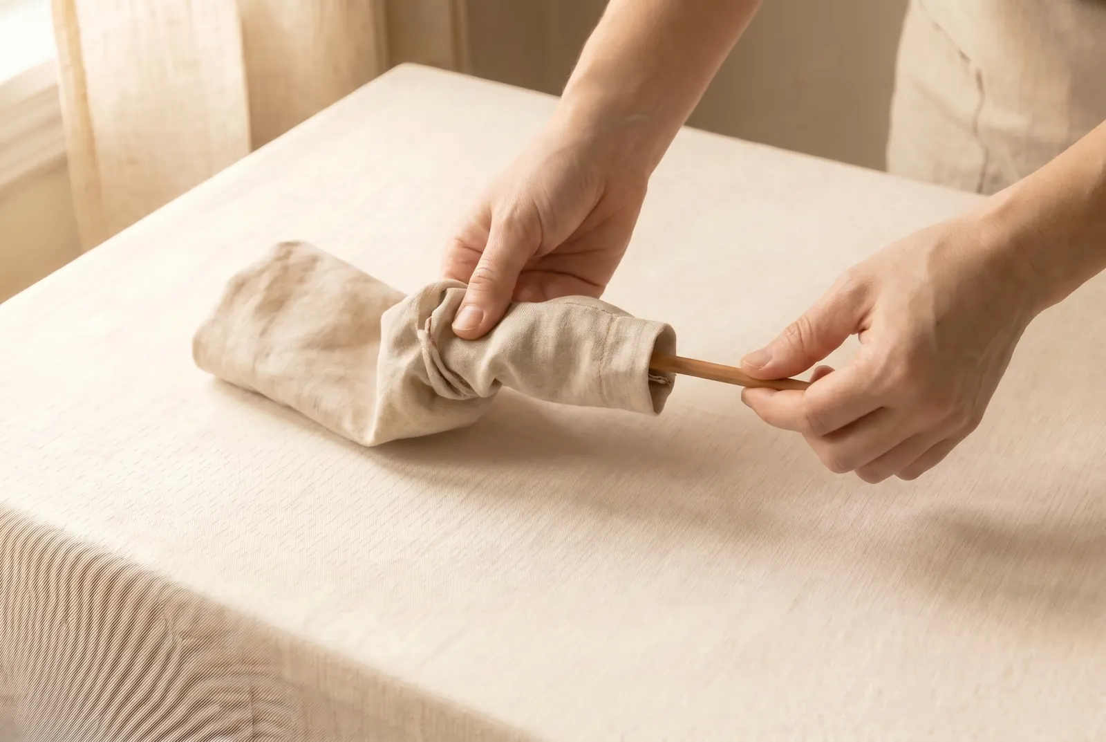 Photo: Turn the tube right side out by working it back through itself, coaxing the fabric along with a knitting needle or the blunt end of a pencil.