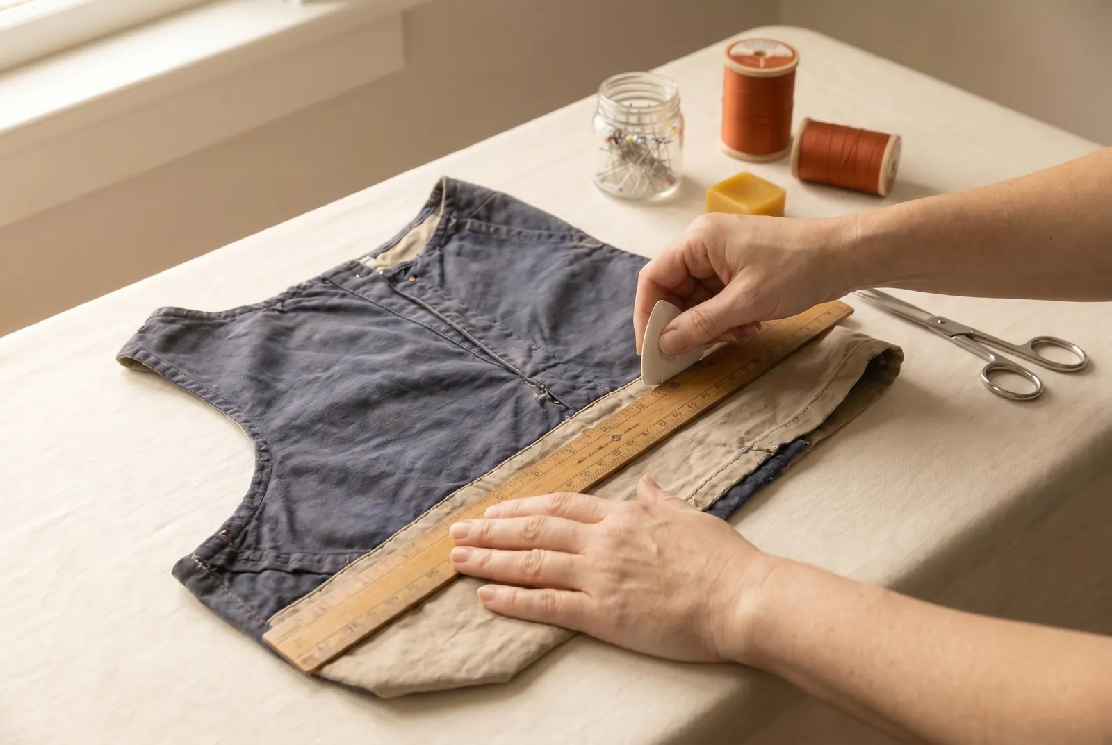 Photo: Decide the finished size first — a flat apron tie runs about 45 cm (18 in) long and 3 cm (1 1/4 in) wide.