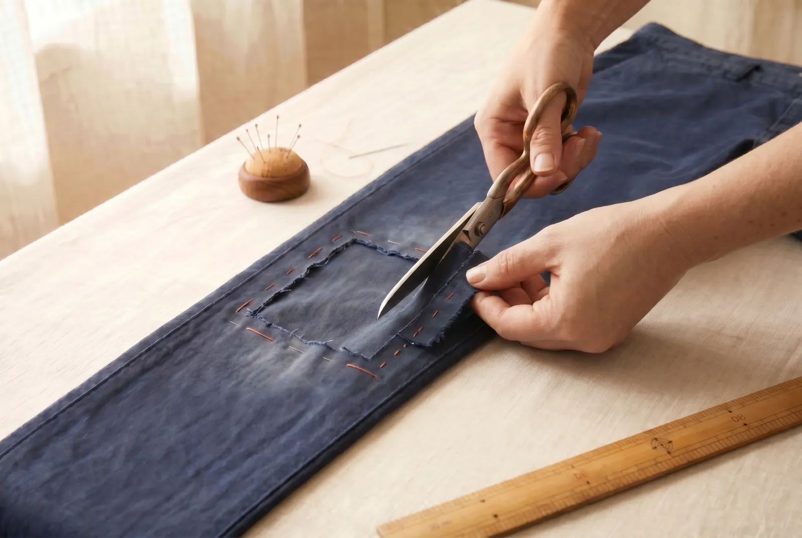 Photo: Clip diagonally into each corner of the opening a scant 6 mm (1/4 in) so the raw edges can be turned under.