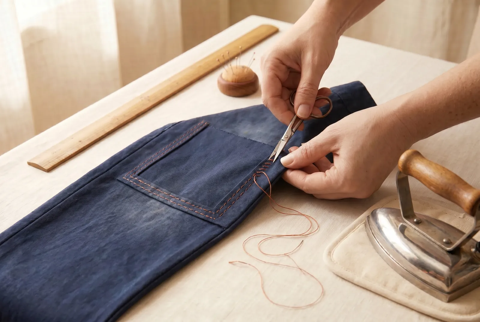 Photo: Draw out the bastings and press the mend on the wrong side.