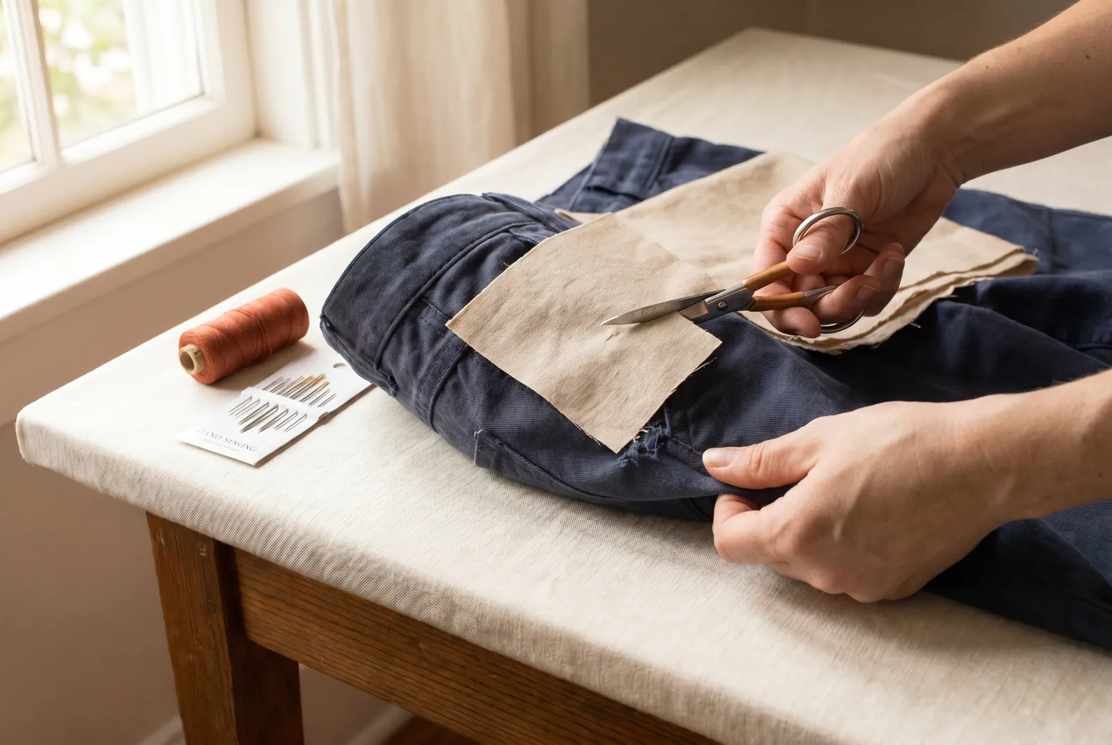 Photo: From scrap cloth, cut a stay of the same weight as the garment or a little lighter.
