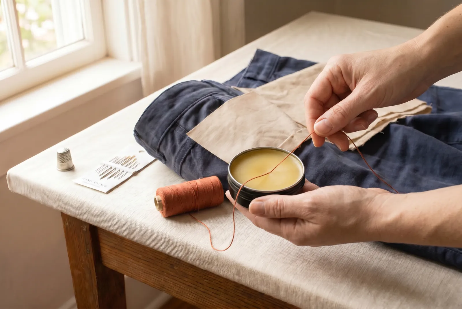 Photo: Cut about 45 cm (18 in) of cotton thread, No.