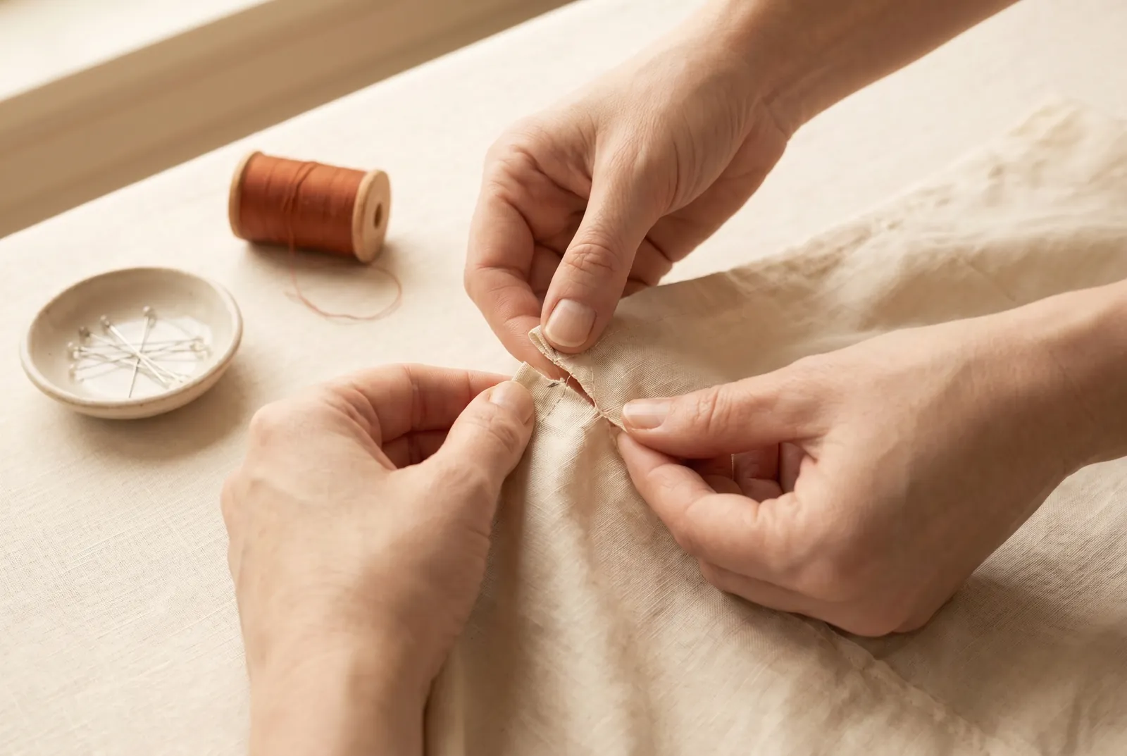 Photo: Bring the two edges of the seam back together.