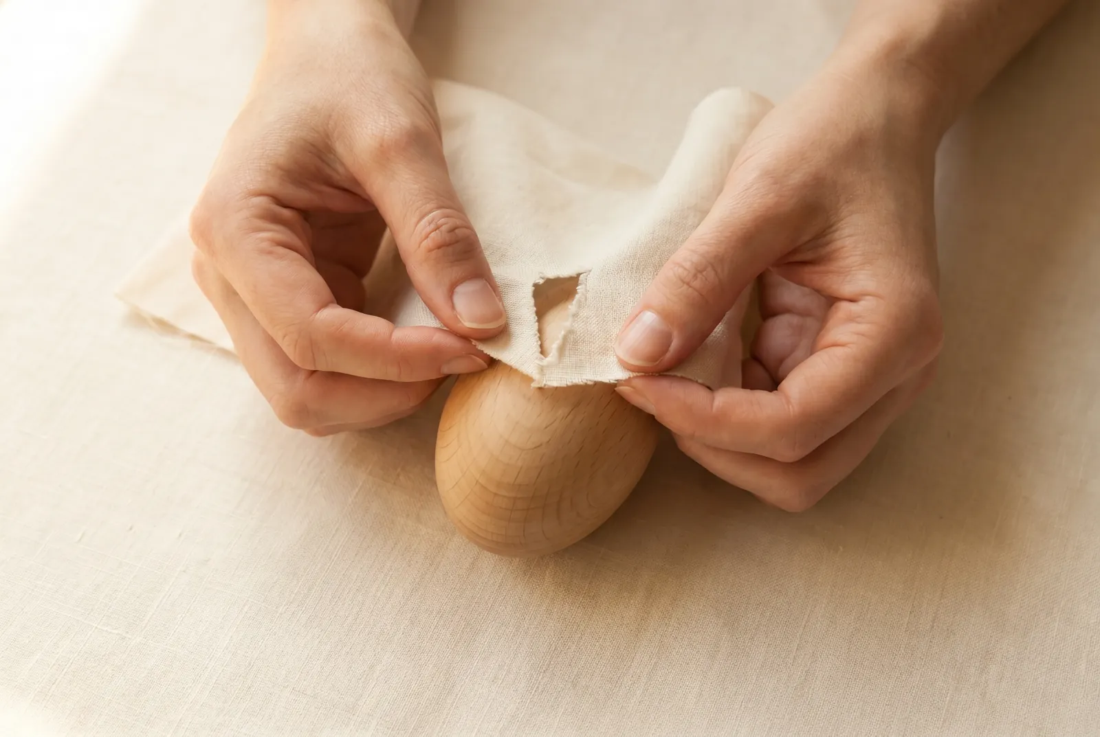 Photo: Turn the garment wrong side out and lay the torn spot flat, over a darning egg or a smooth rounded surface if you have one.