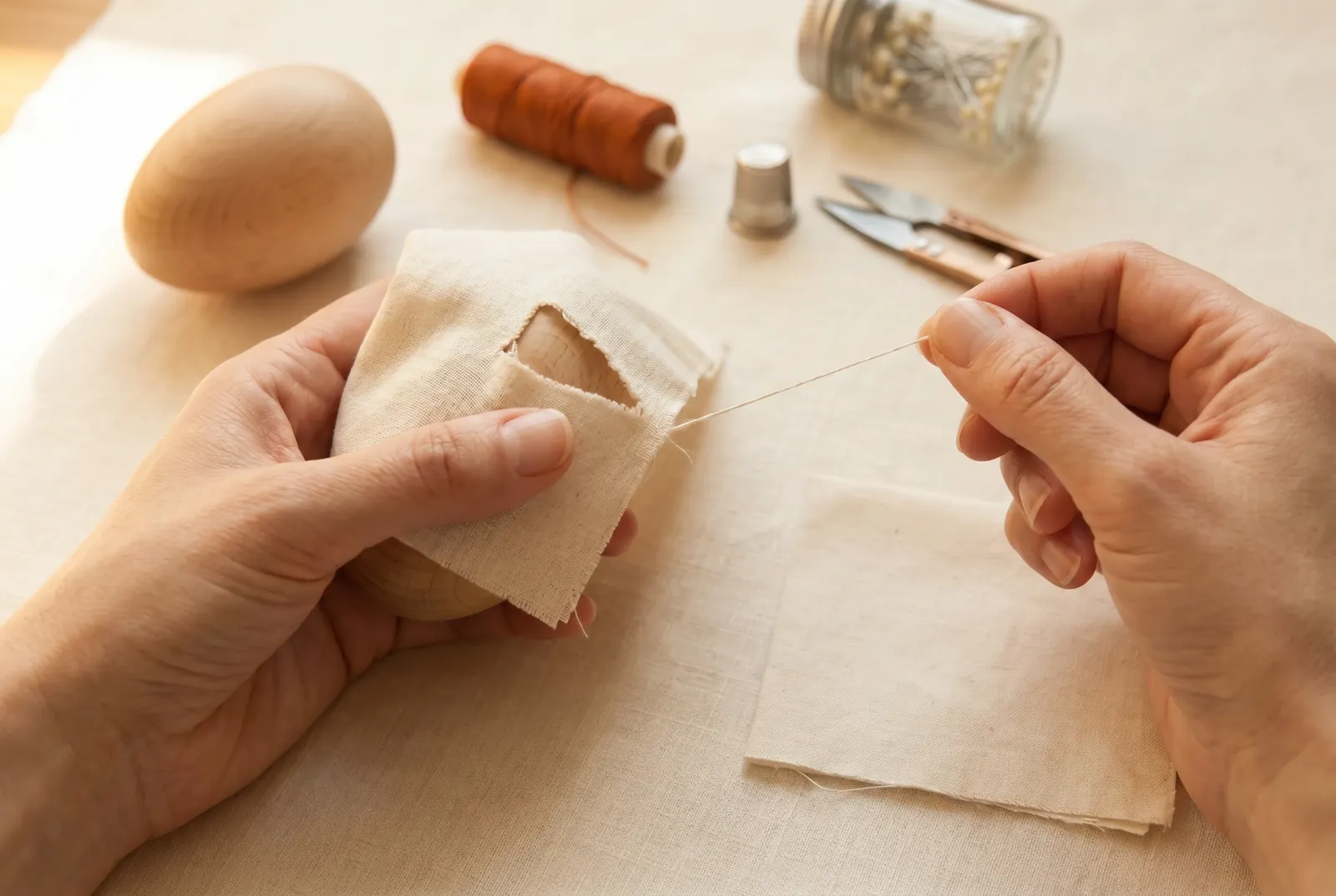 Photo: Match your darning thread to the cloth.