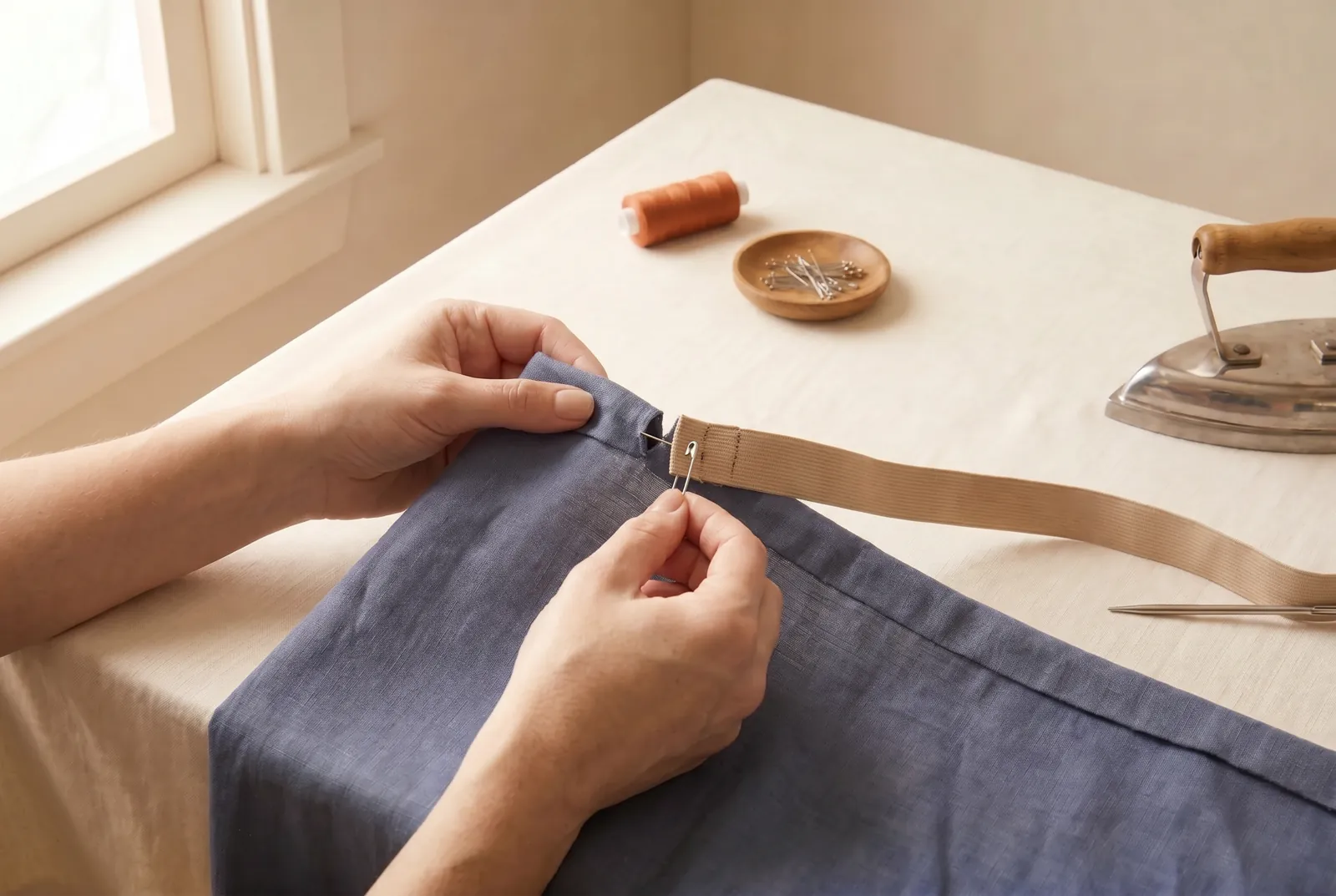 Photo: Fasten one end of the elastic to a bodkin or a small safety pin.