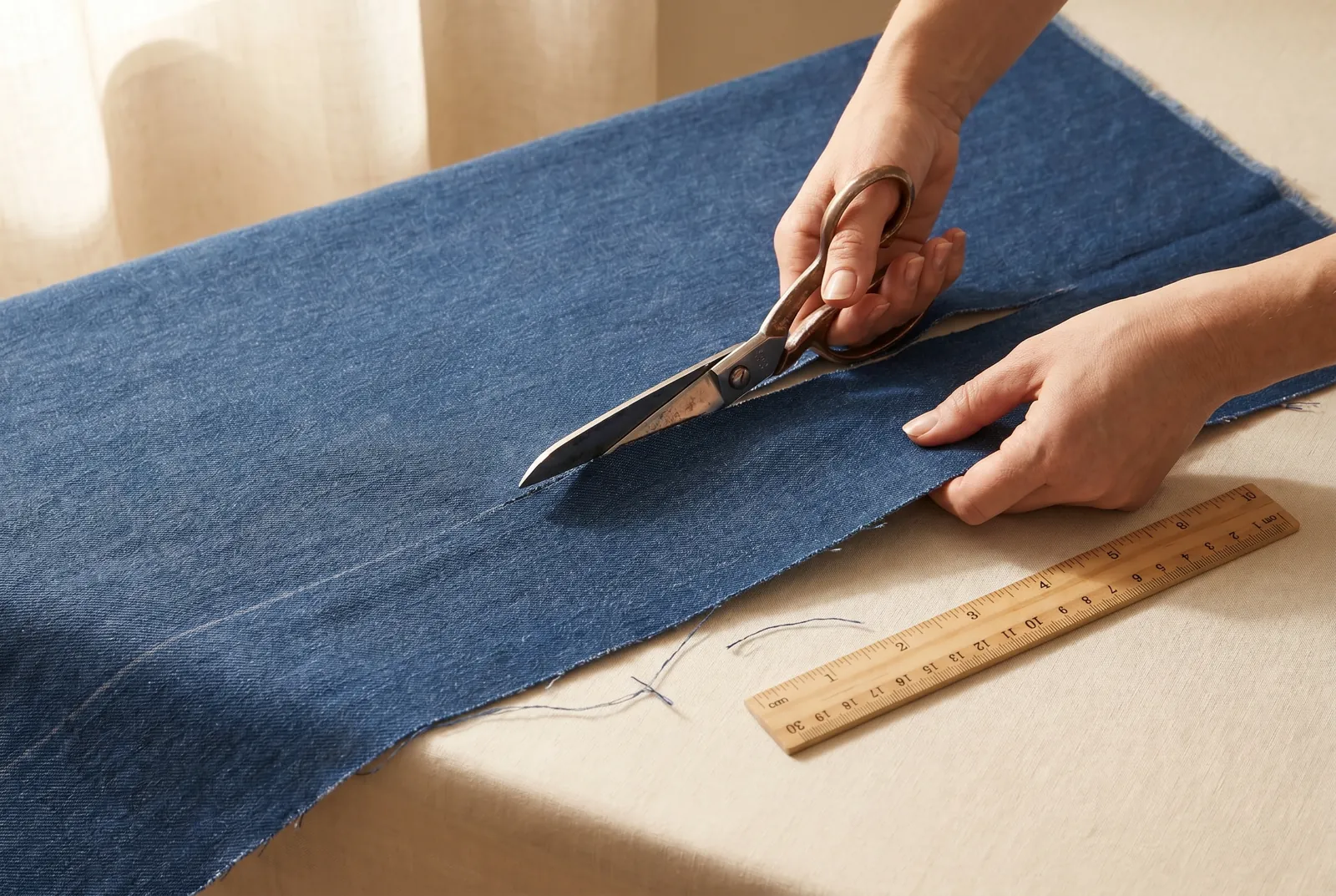 Photo: Cut one piece of firm cotton, denim, cretonne, or strong muslin measuring 30 by 76 cm (12 by 30 in).