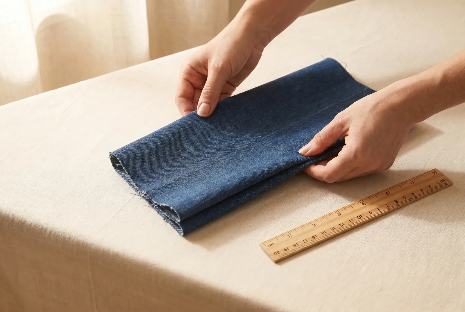 Photo: Fold the piece in half crosswise with the right sides facing OUT.