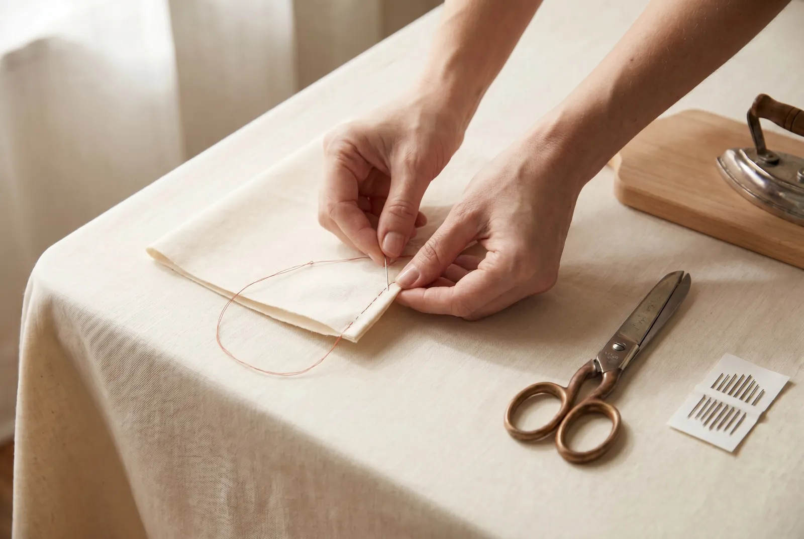 Photo: Stitch the first seam 3 mm (1/8 in) from the raw edge, running it by hand or stitching it by machine.