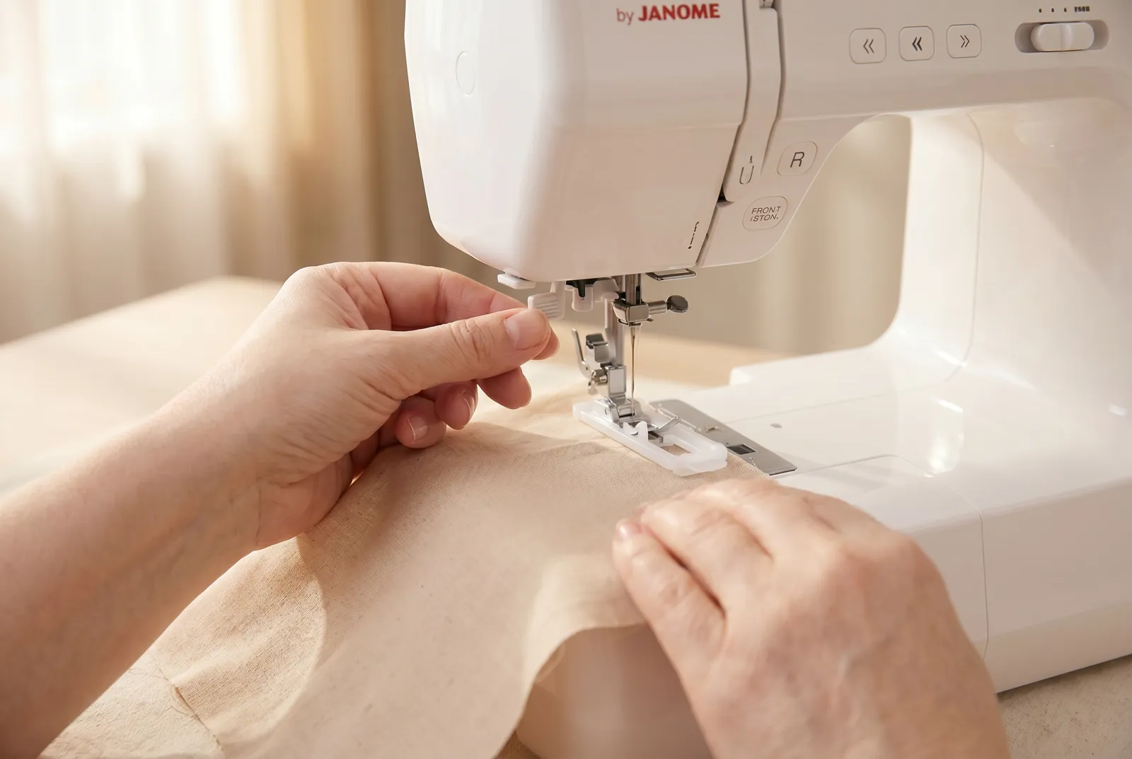 Photo: Pull the buttonhole lever, behind the needle area, straight down as far as it goes.