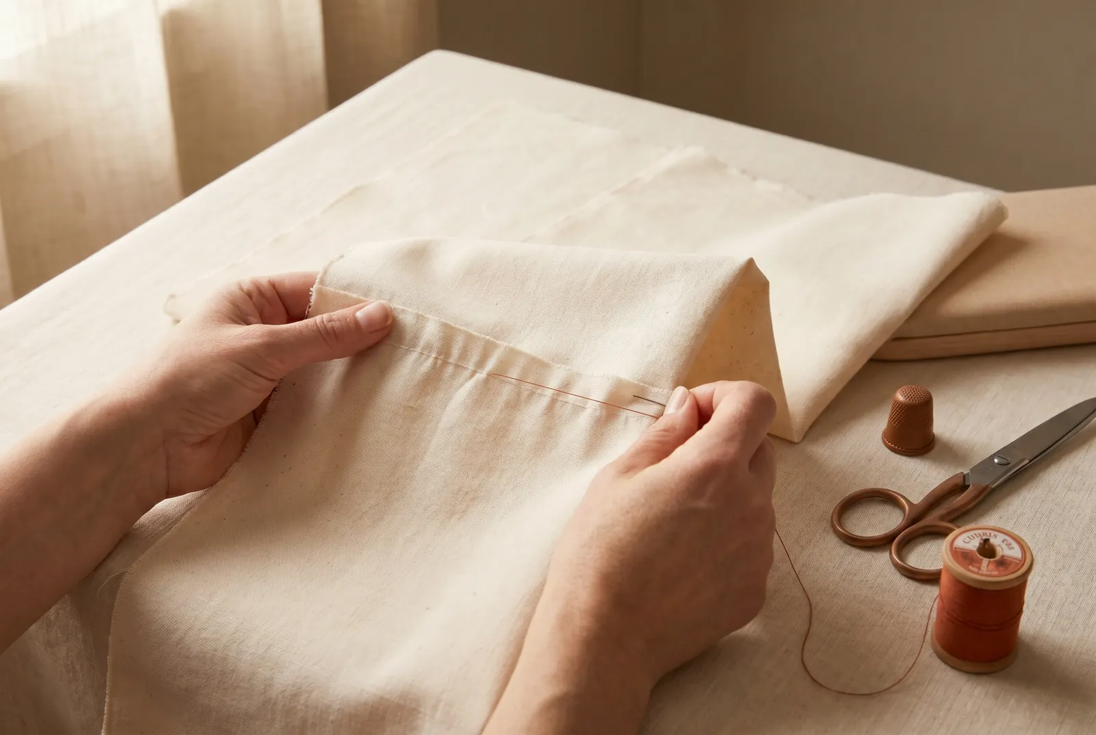 Photo: Straighten each raw end before you sew.