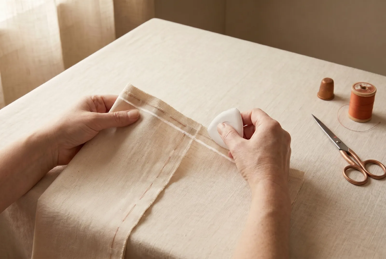 Photo: Decide your seam allowance and mark it on the wrong side.