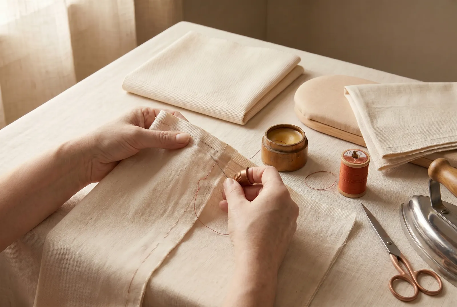 Photo: Stitch the seam along the marked line, keeping it straight and even at the allowance you marked.
