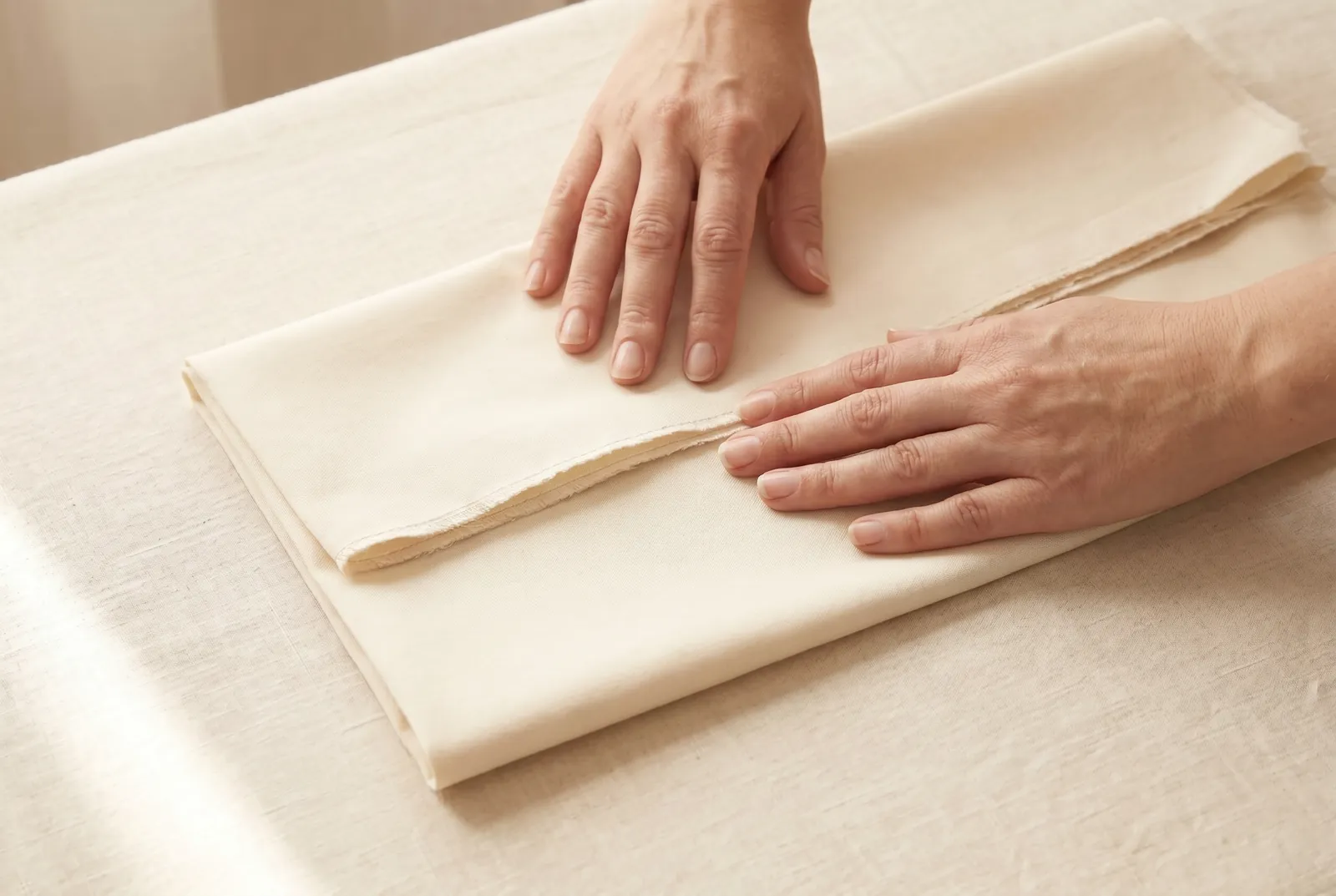 Photo: Fold the rectangle in half crosswise with the right sides facing OUT, not together.
