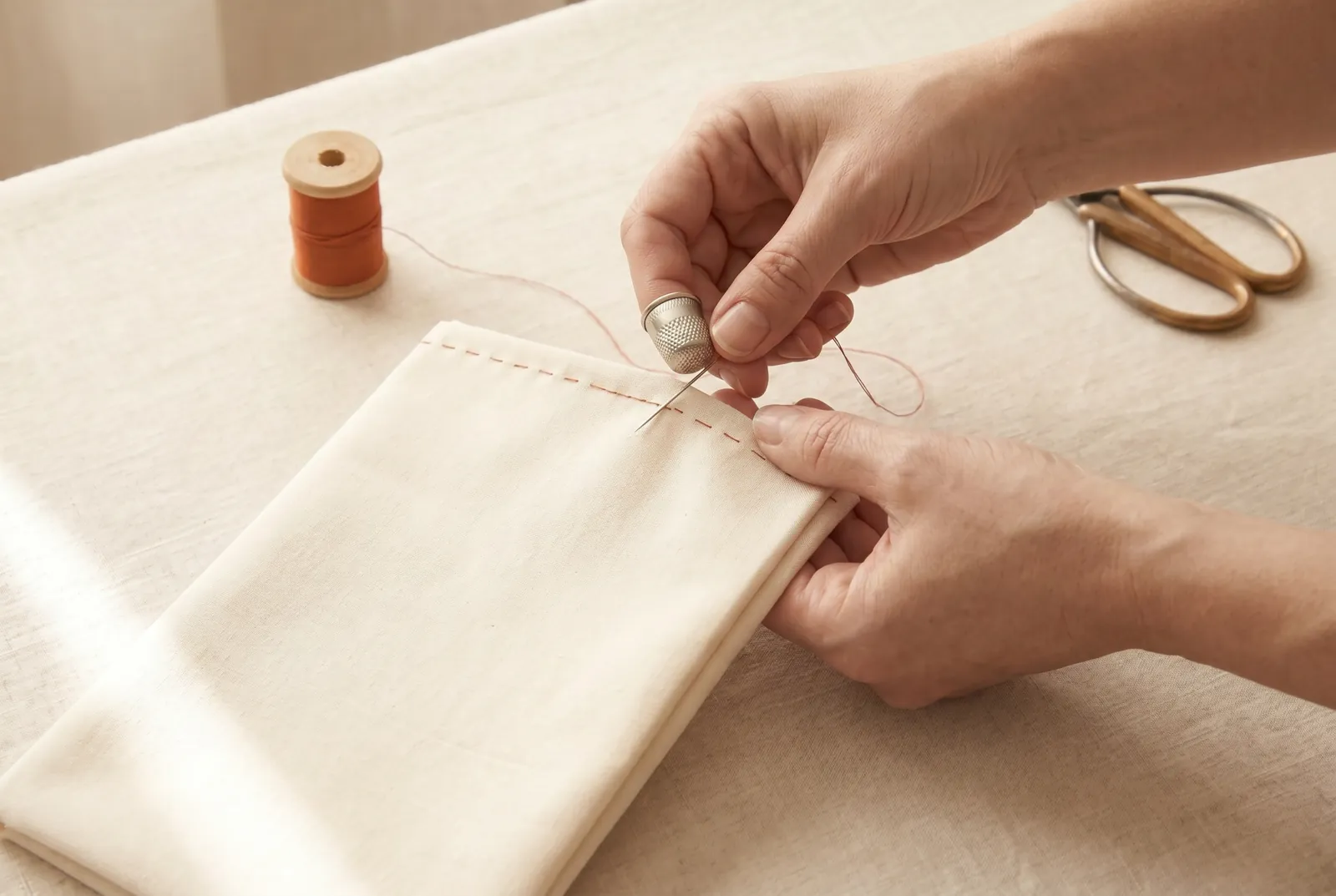 Photo: Turn the bag wrong side out and crease each seam exactly on its stitching line.