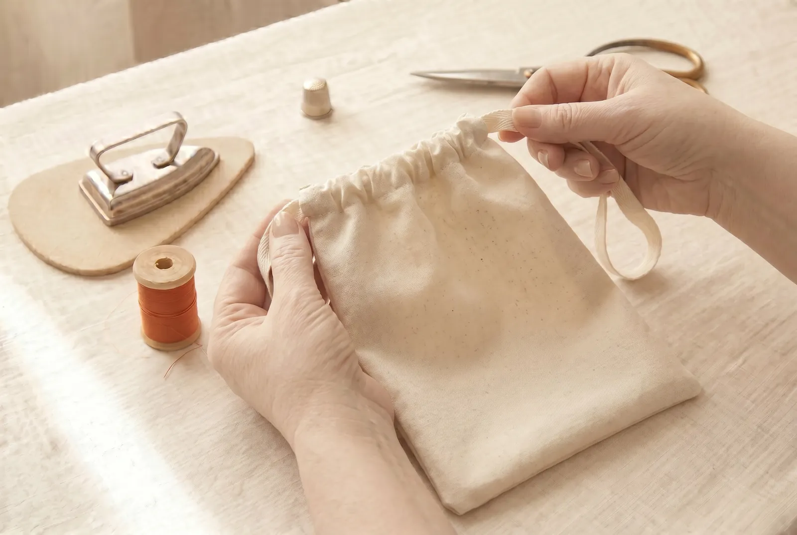Photo: Turn the bag right side out and press it flat.