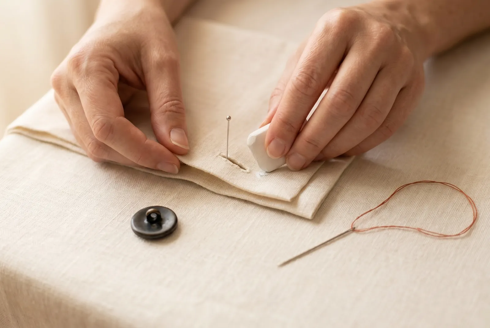 Photo: Find the button's place from the buttonhole.