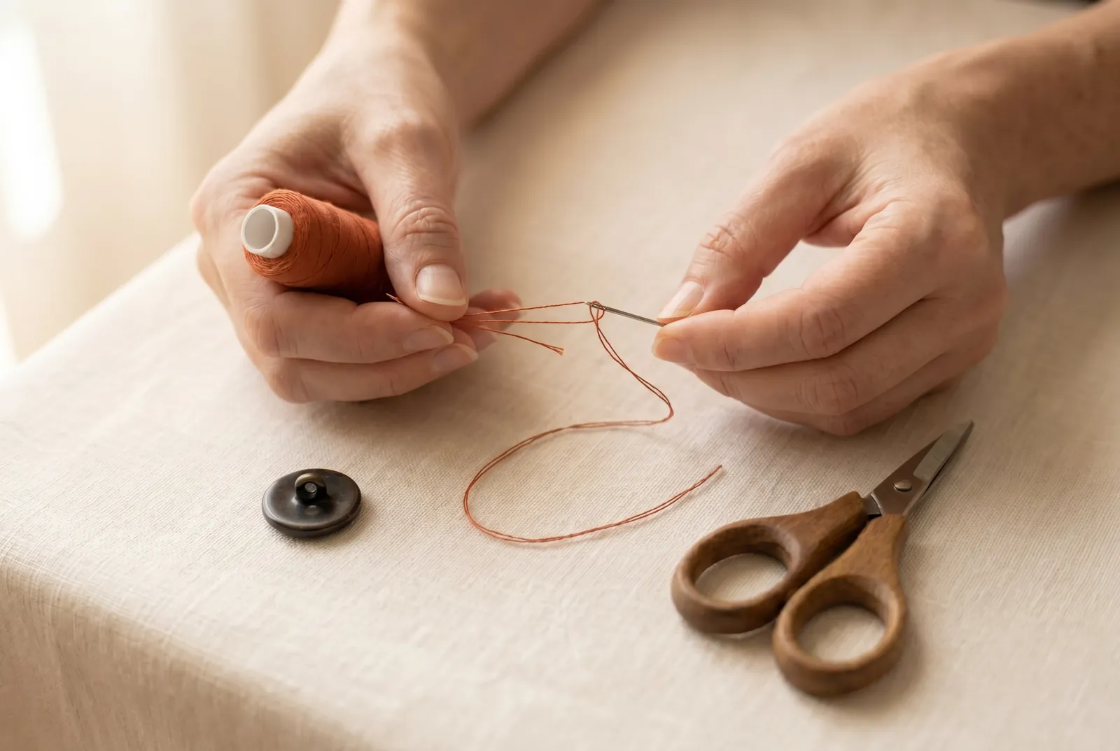Photo: Cut and double your thread.