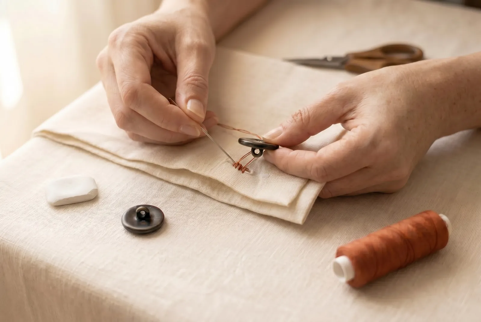 Photo: Set the shank button and make the first pass.