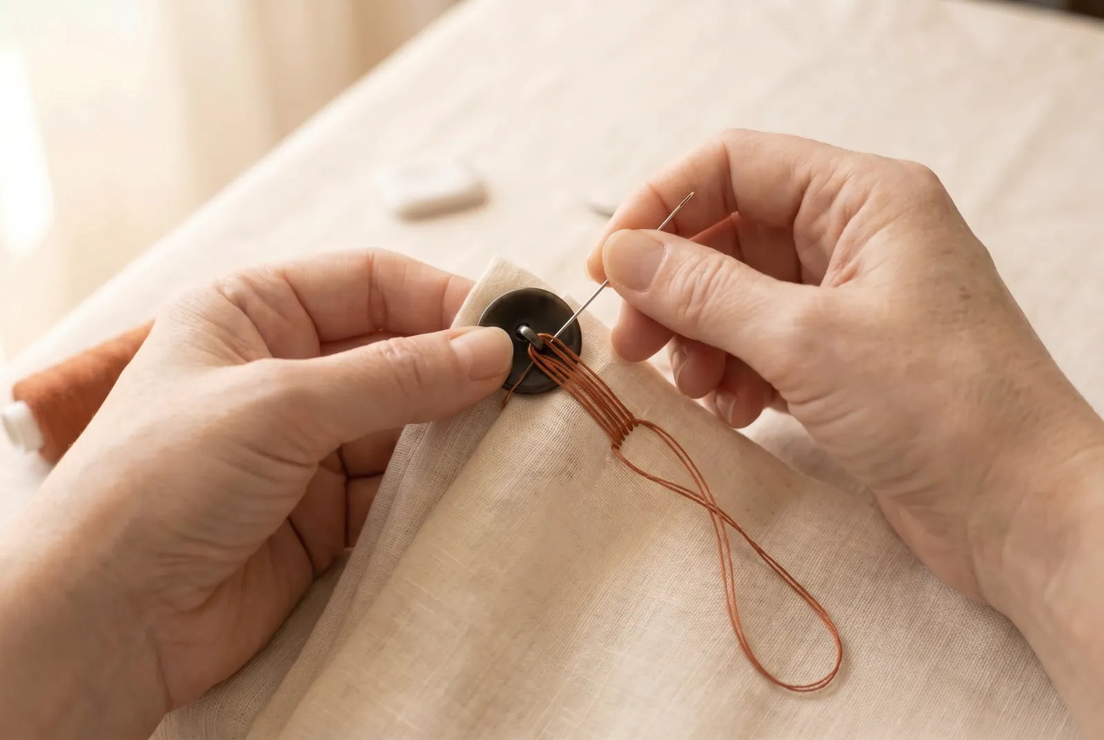 Photo: Repeat until the button is held by eight to ten passes.