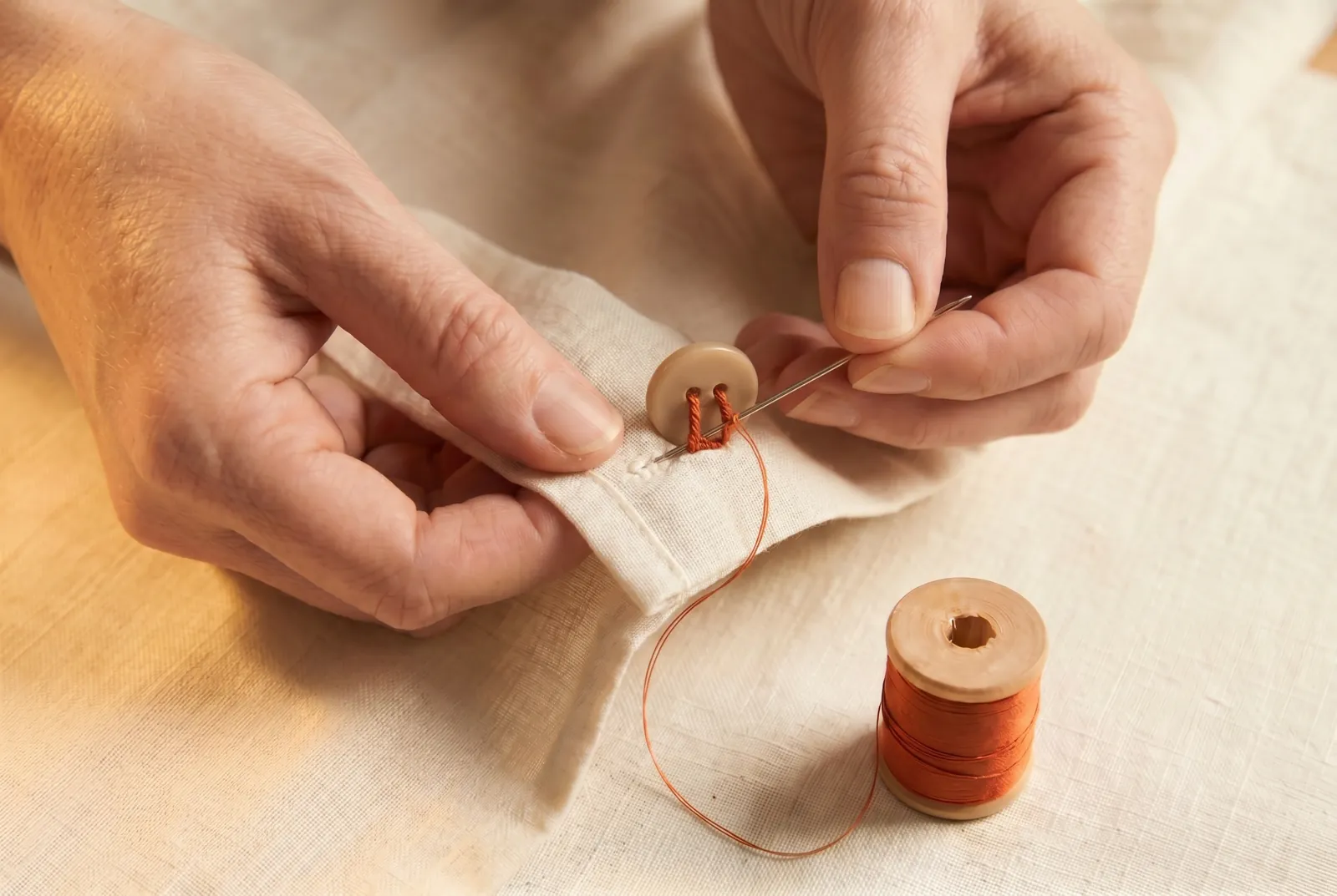 Photo: After the shank is wound, do not finish with a knot on the outside of the cloth: knots wear through, show under the iron, and come out in the wash.