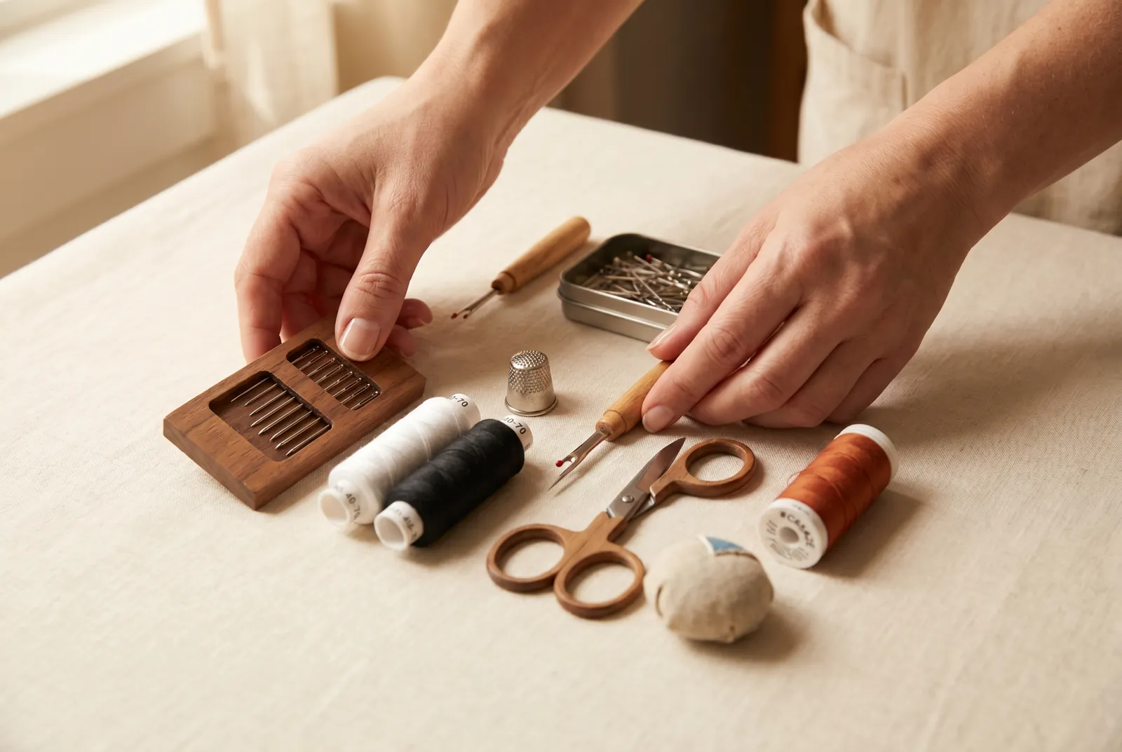 Photo: Set out the few tools a seam needs before you thread a needle: sharps needles from No.