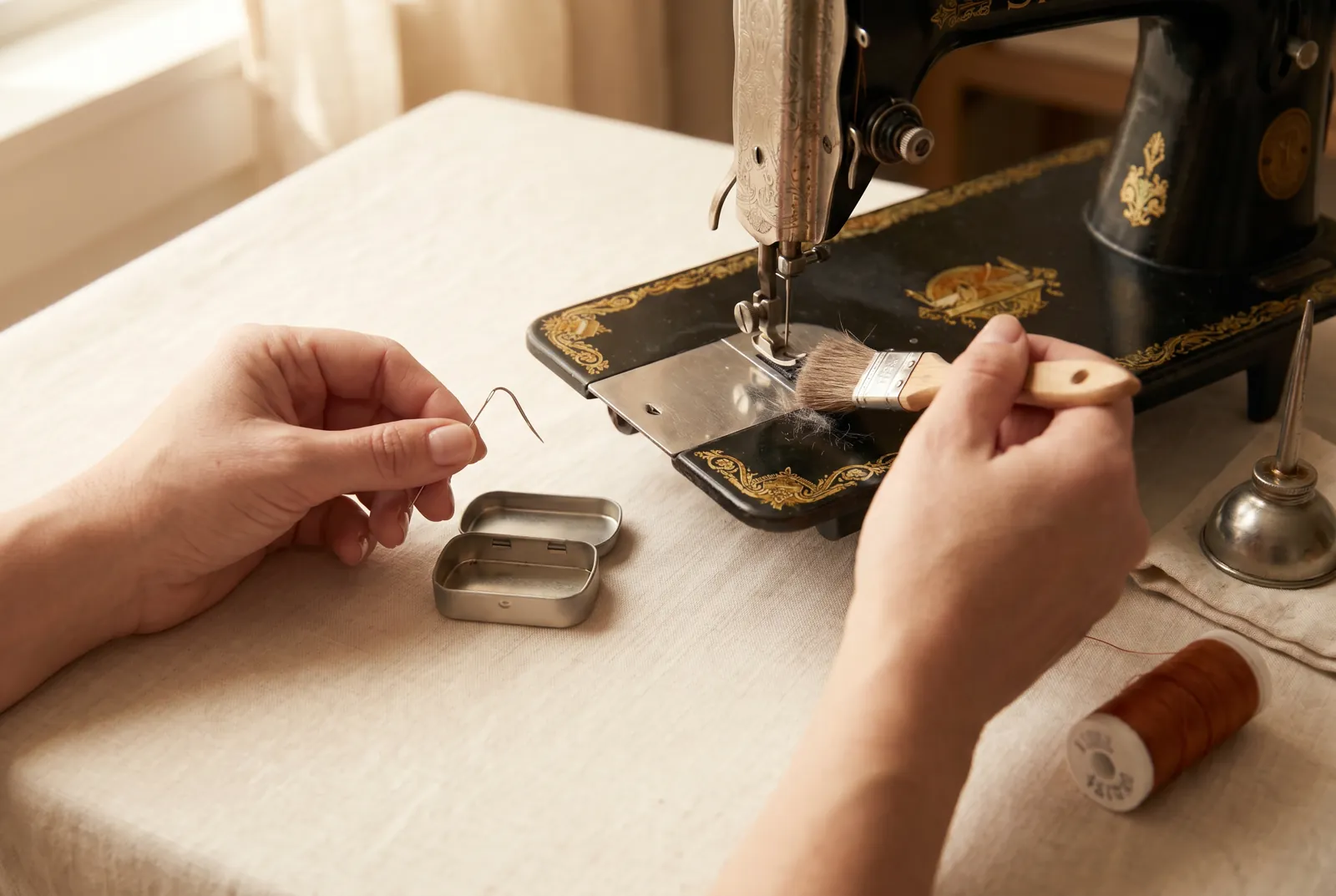 Photo: Before the first stitch, throw out any bent or blunted needle, because a bent or blunted needle cuts the goods along the whole seam.