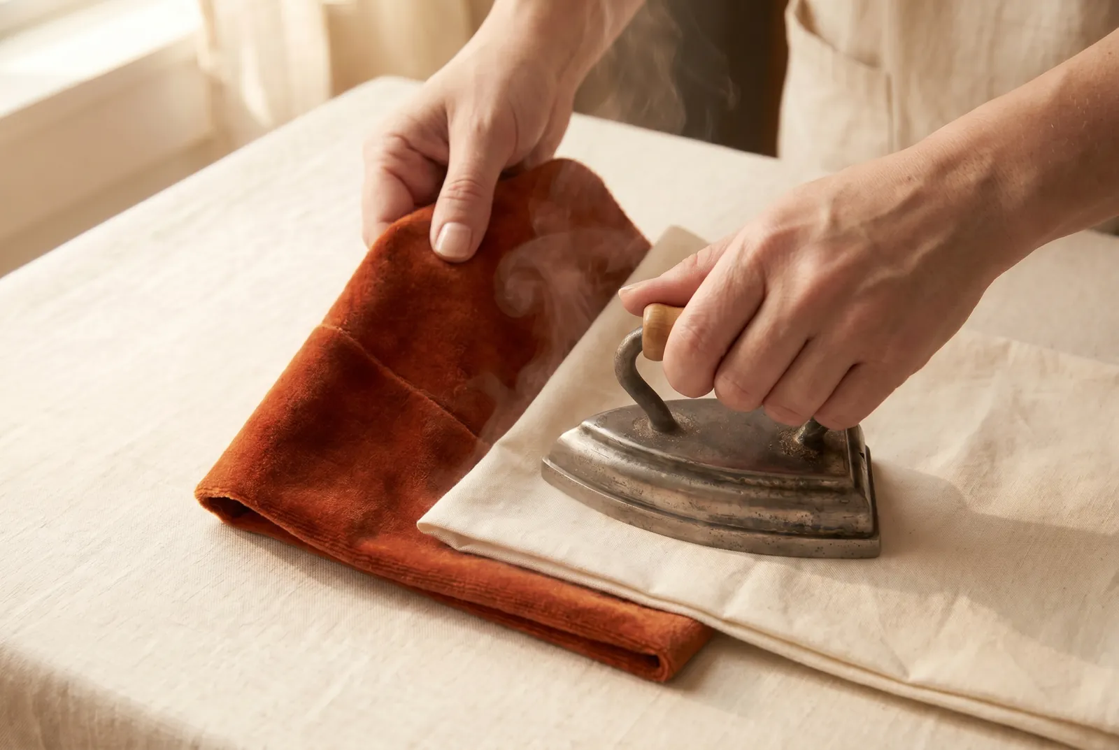 Photo: Handle silk and pile goods differently.