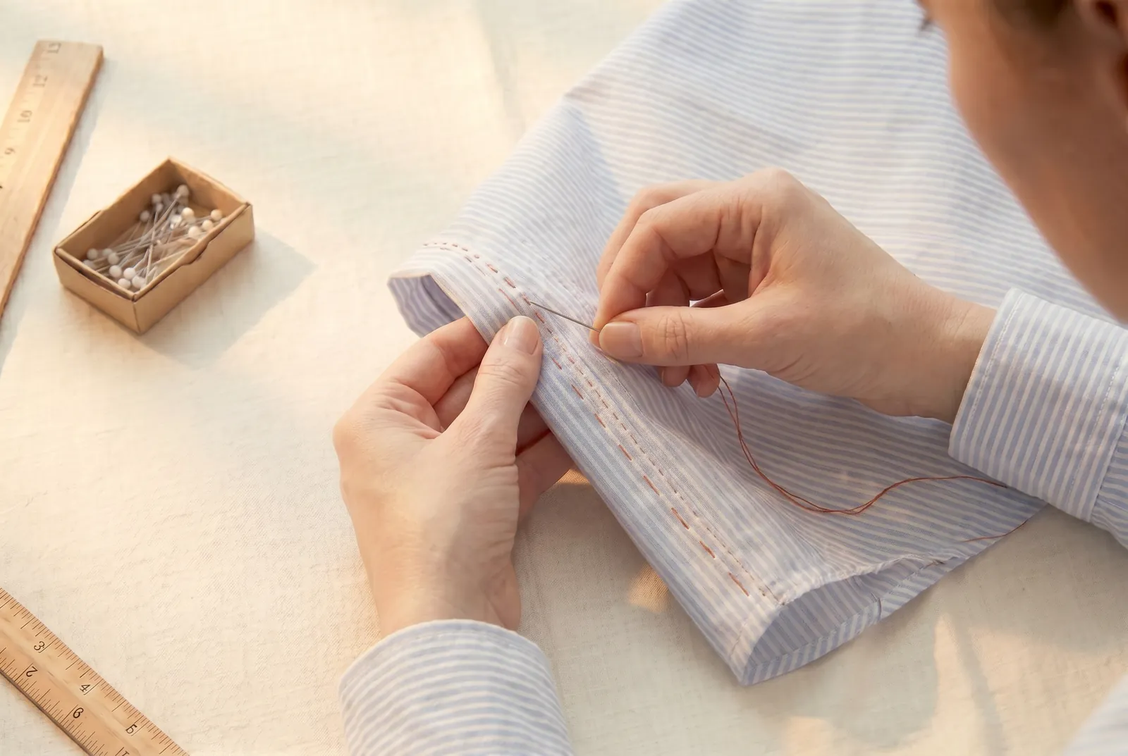 Photo: Sew the second line 6 mm (1/4 in) from the fold, deep enough to shut the raw edges inside.