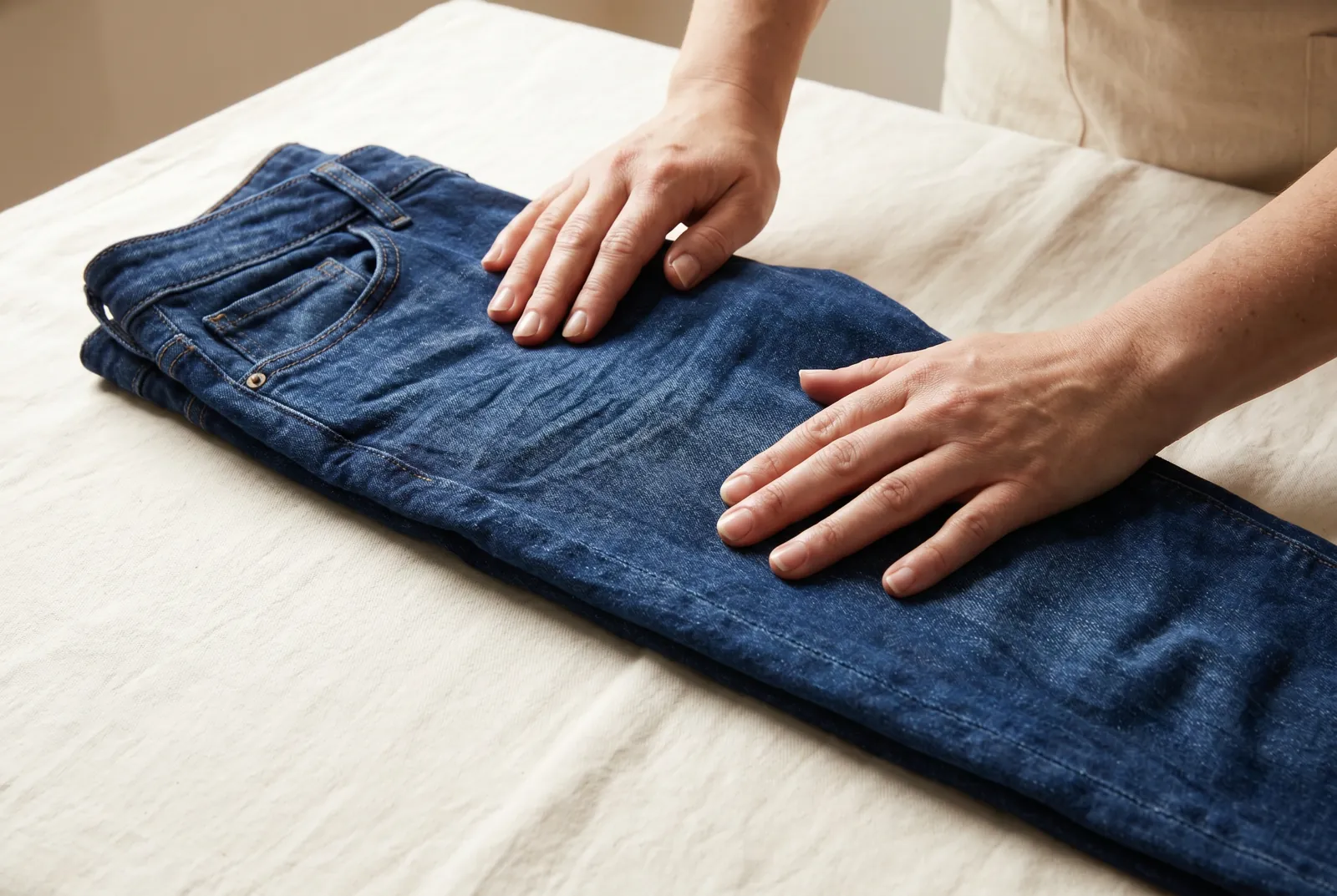 Photo: Wash and dry the jeans the way you normally will before you measure or cut anything.