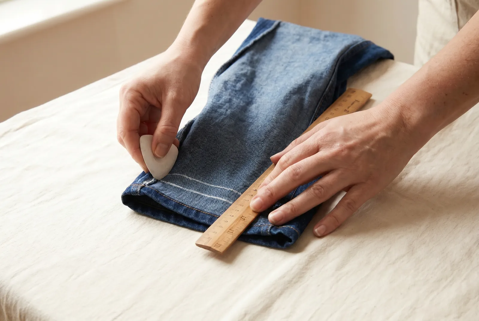 Photo: Take the jeans off and turn them inside out.