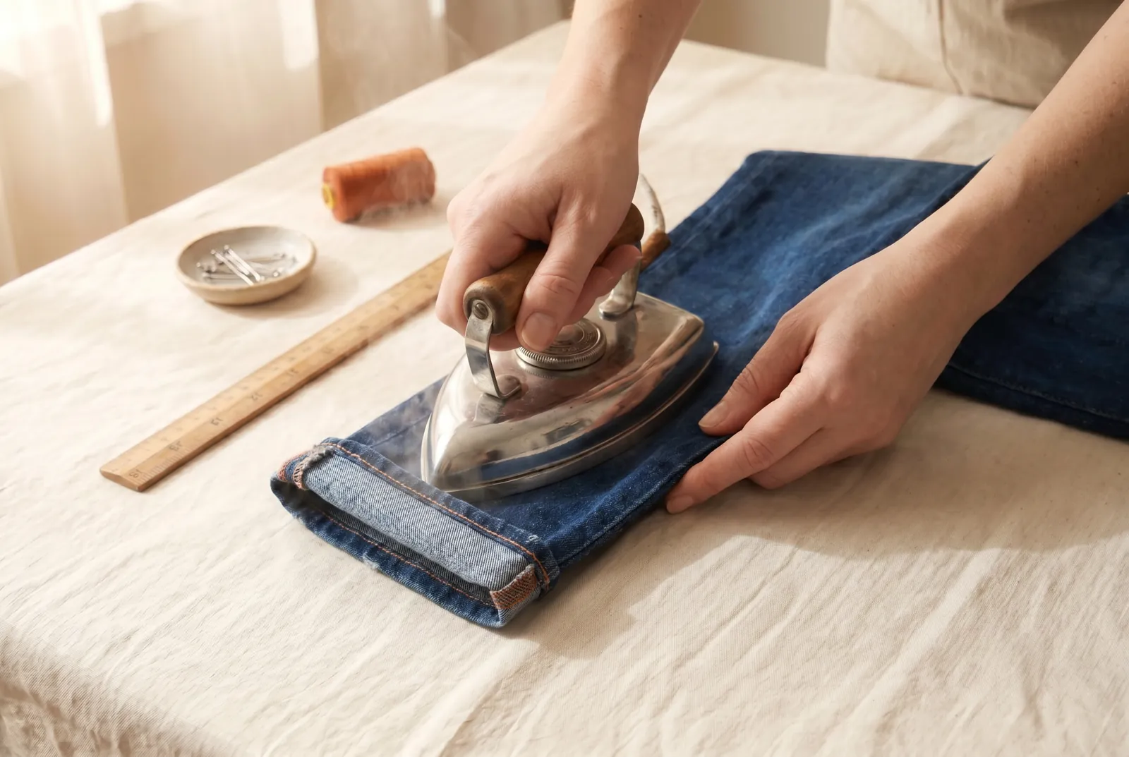 Photo: Press the fold flat with a warm iron so it holds its crease while you stitch.