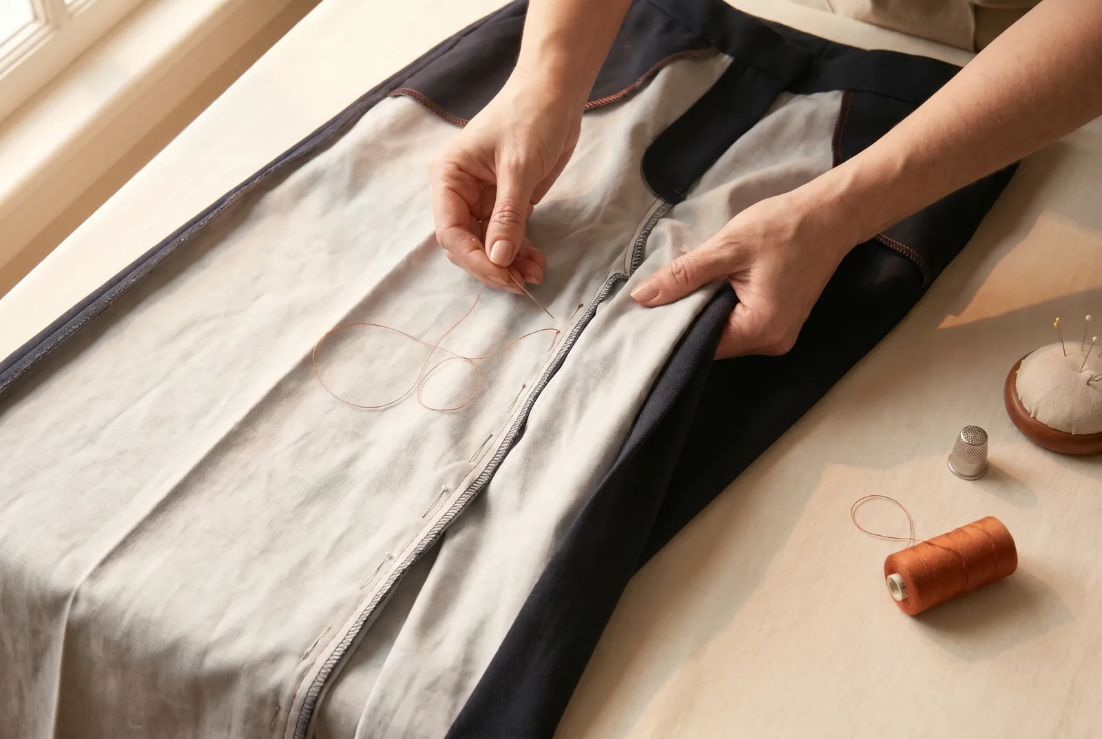 Photo: Baste along the new line so it holds while you fit and sew.