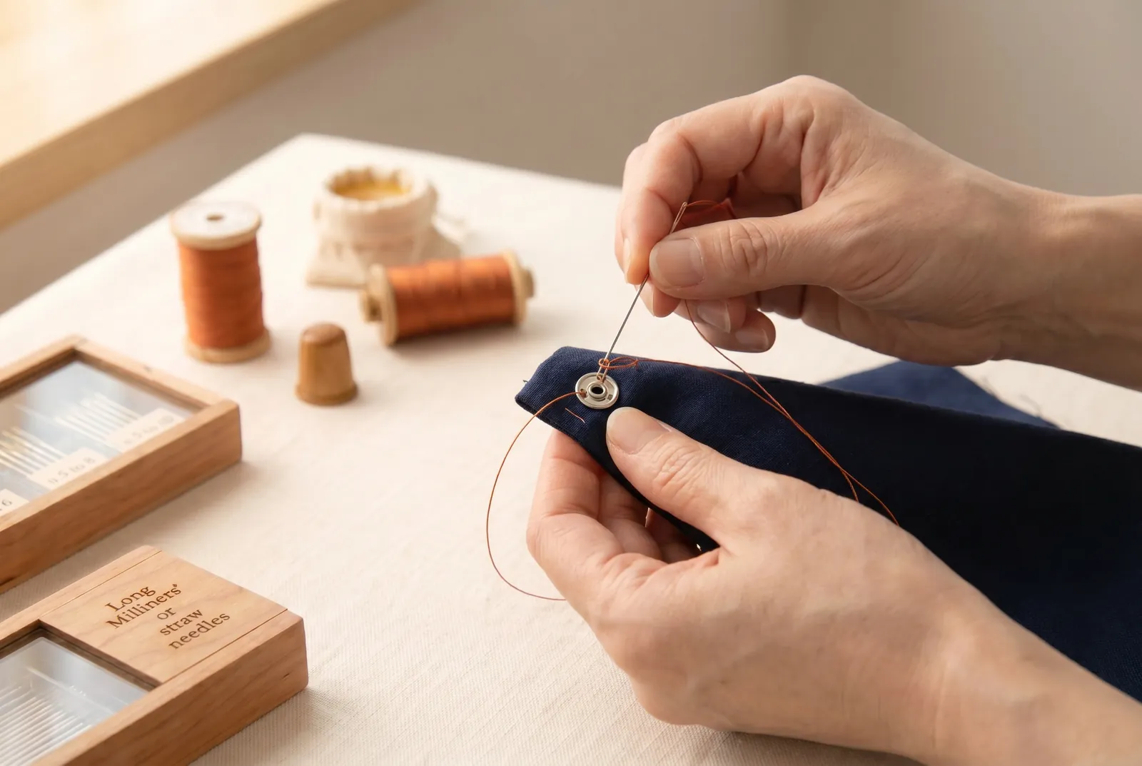 Photo: On woolen goods, use silk or wool thread rather than cotton.