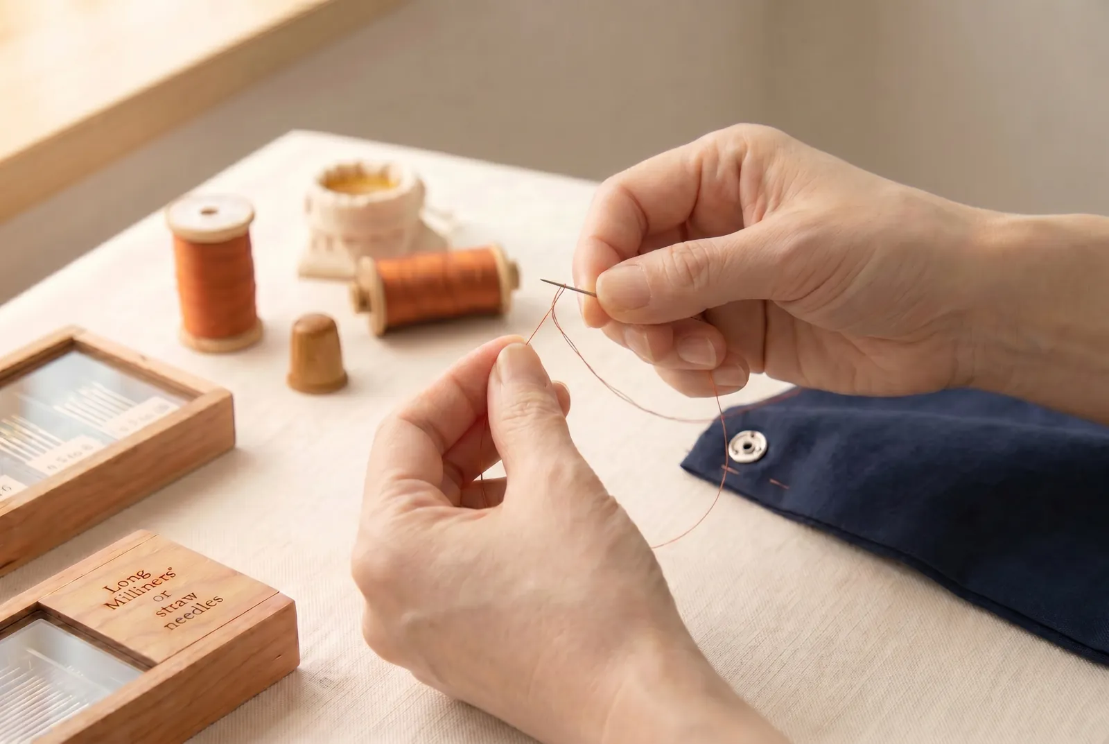 Photo: Before you sew, draw the needle between your fingers and look at the point.