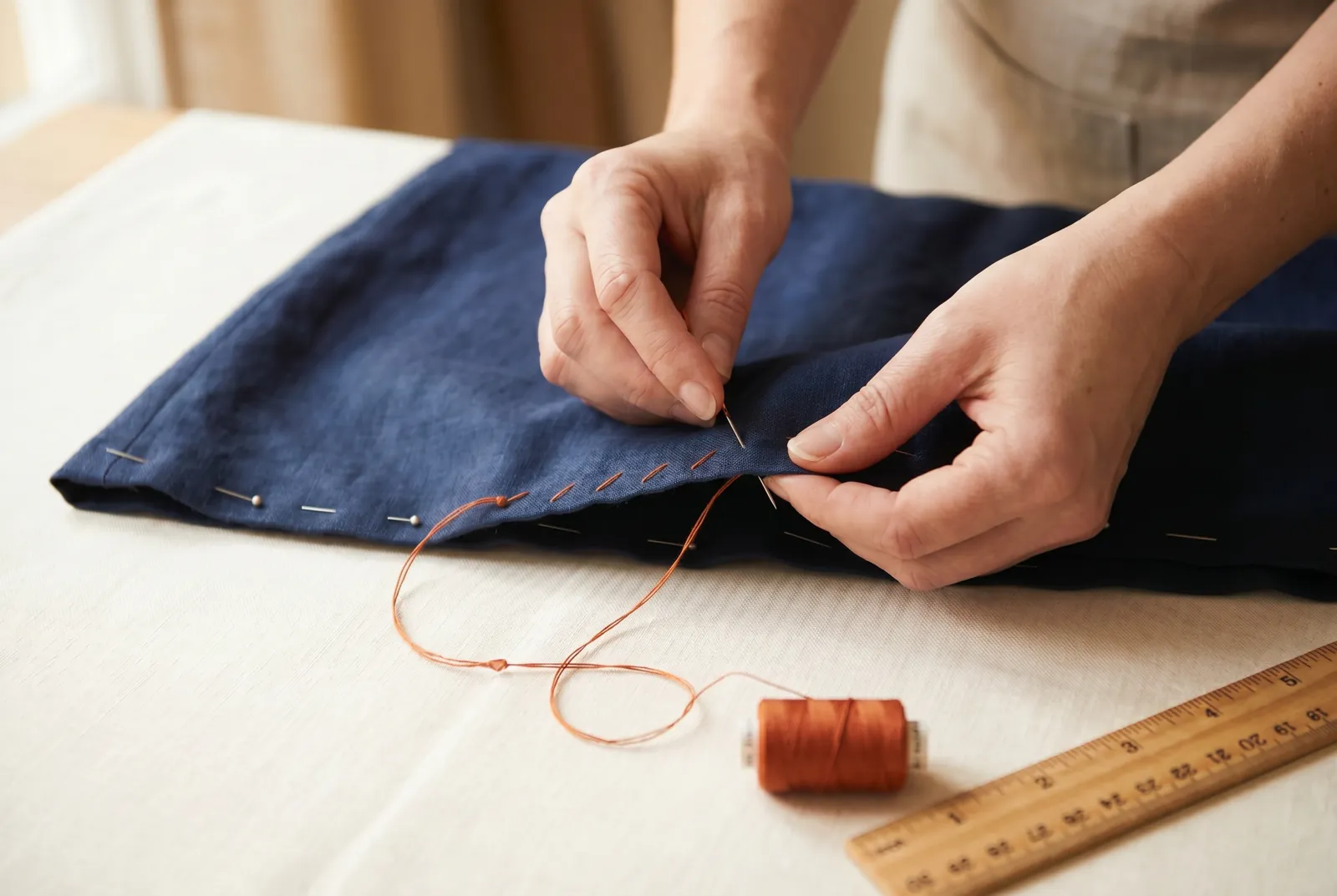 Photo: When you reach where you began, fasten the thread off so the hem cannot work loose: take three or four small stitches on top of one another into the hem fold,…